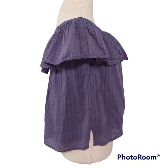 (5 for $25.)…Lucky Brand violet blue cotton off shoulder ruffle crop top - Picture 4 of 6